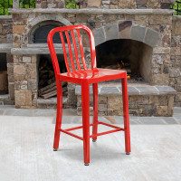 Flash Furniture CH-61200-24-RED-GG 24" Metal Stool with Back in Red